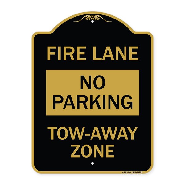 Fire Lane Sign No Parking Tow-Away Zone, Black & Gold Aluminum Sign, 18" x 24", BG-1824-23992